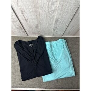 Apt. 9 & Cato Womens Short Sleeve T-Shirts M Cotton Blend Black & Aqua Lot of 2